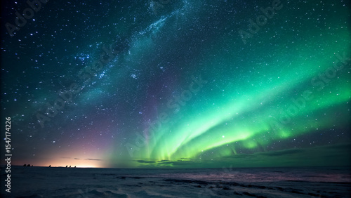 Wallpaper Mural Vibrant Northern Lights aurora borealis over a winter landscape with starry sky Torontodigital.ca