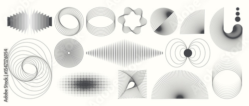 Abstract minimal element mid century vector set. Aesthetic contemporary stripe line art, geometric shape in monochrome. Art form design for wall art, decoration, wallpaper.
