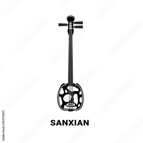 Traditional plucked musical instrument illustration, sanxian silhouette suitable for music shops and communities