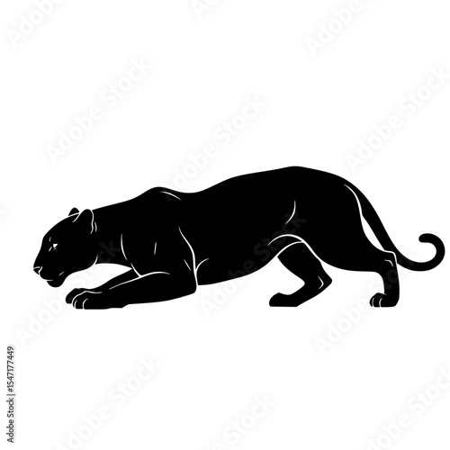 Sleek and Silent The Silhouette of a Black Panther in Predatory Position a Master of Stealth and Power
