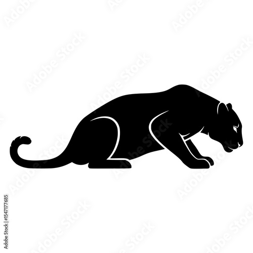 Silhouette of a Black Panther in a Crouching Position Ready to Pounce Representing Stealth and Power