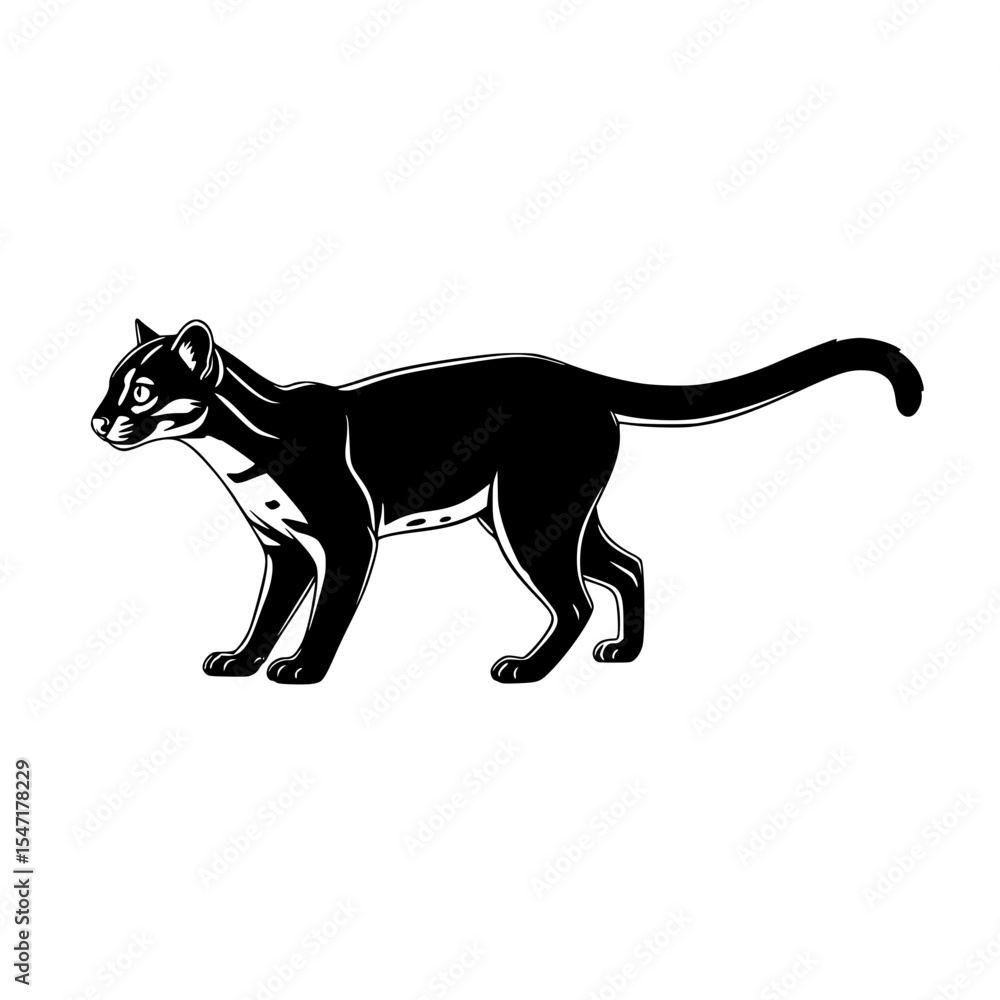 Obraz premium Elegant Feline Walking Wildlife Illustration of Carnivorous Mammal in Grayscale for Animal Lovers and Nature Enthusiasts