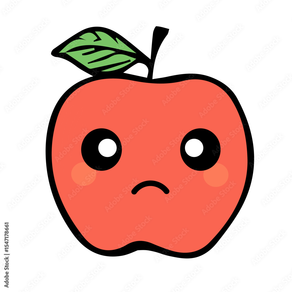 Cute cartoon apple character is sad. Simple vector illustration in flat style. Cute cartoon apple character is sad. Simple vector illustration in flat style.