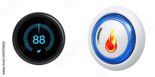 Smart thermostats displaying temperature settings in modern design.