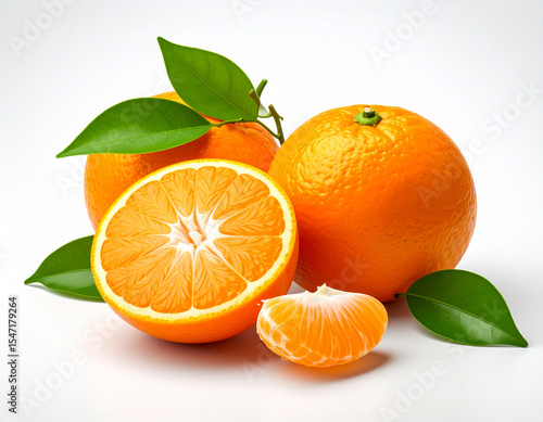 Whole Orange Peeled and Unpeeled on White Background for Fresh Fruit or Healthy Food Display