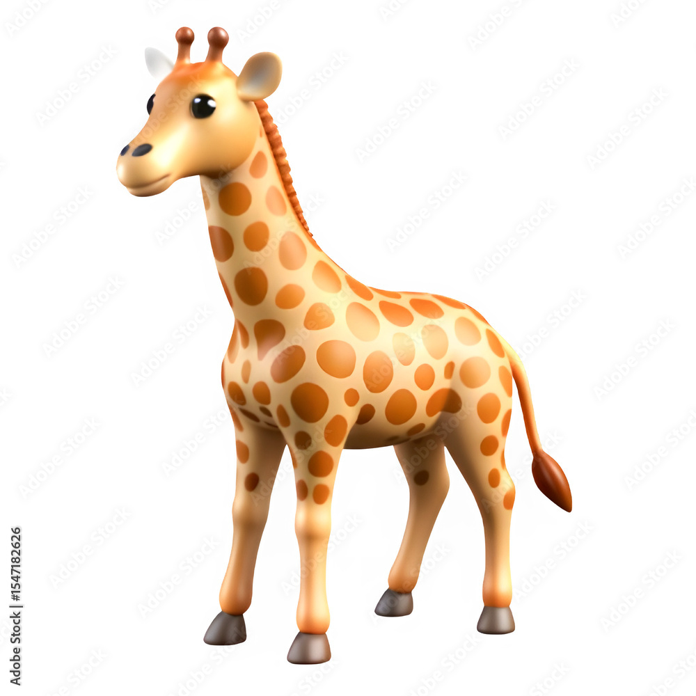 Obraz premium Adorable cartoon giraffe standing, isolated on white background, 3D render