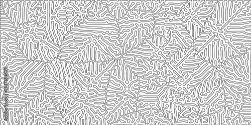 Turing reaction diffusion monochrome seamless pattern with chaotic motion. Abstract Turing organic wallpaper background. Linear design with biological shapes. Organic lines in Memphis.