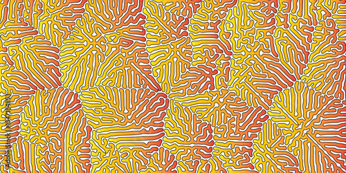 Turing reaction diffusion monochrome seamless pattern with chaotic motion. Abstract Turing organic wallpaper background. Linear design with biological shapes. Organic lines in Memphis.