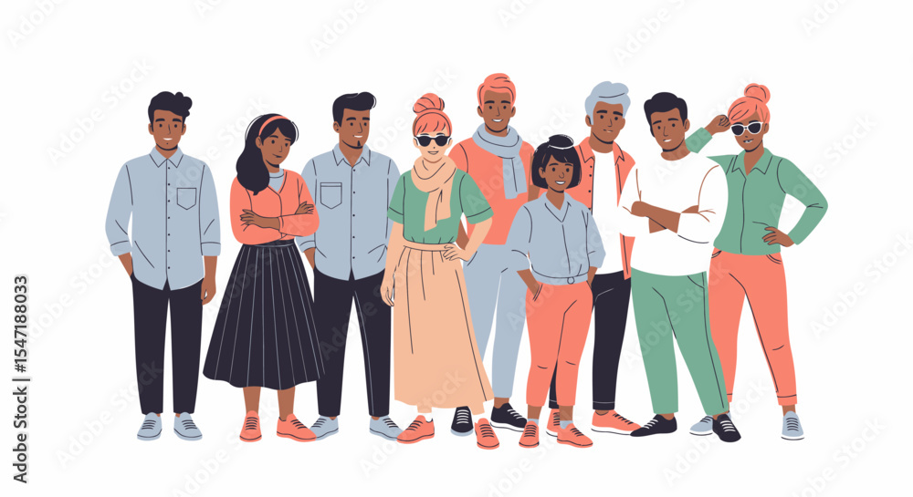 A diverse group of young adults stands together, smiling and posing in a friendly manner against a white background. A diverse group of young adults stands together, smiling and posing in a friendly manner against a white background.