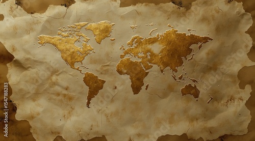 Wallpaper Mural Golden world map on aged parchment Torontodigital.ca