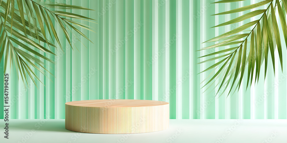 Fototapeta premium Minimalist summer fresh green product booth