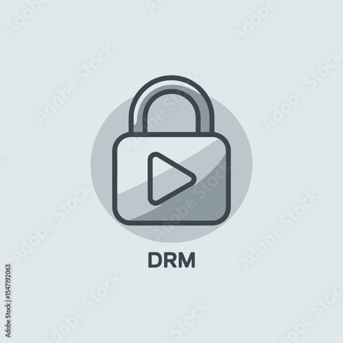 Grey Padlock Icon with Play Button D R M Digital Rights Management