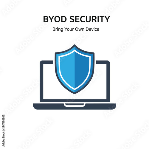 Laptop Computer Screen Blue Security Shield Icon B Y O D