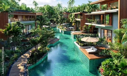 Wallpaper Mural Lush Tropical Resort Oasis Featuring Aqua Waterways and Modern Architecture Torontodigital.ca