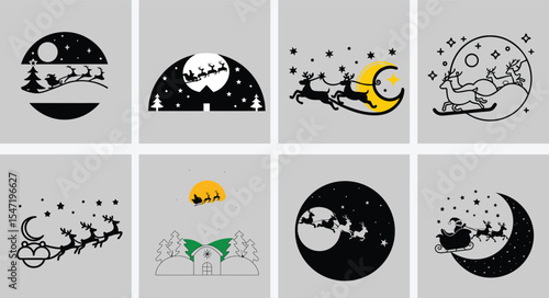 Santa Claus Riding Sleigh Silhouette Illustration