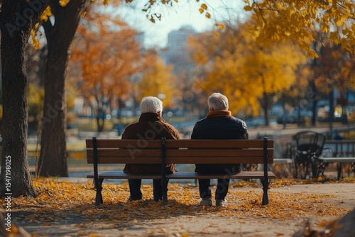 Elderly couple relaxing together in the park,  one another as they enjoy retirement life., Generative AI