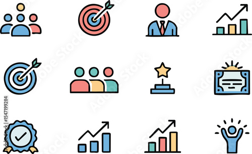 Business Success and Achievement Icons Set in Modern Flat Design Style