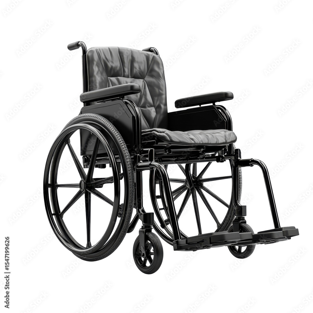 Fototapeta premium Detailed Chrome Wheelchair Mobility Aid for Seniors Healthcare Medical on transparent background