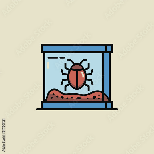 Red Bug in Blue Glass Terrarium Brown Soil insect container