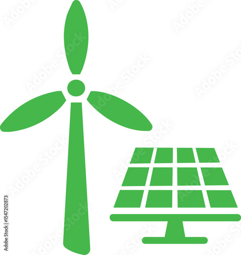 Green energy icon set: solar panels and sustainability symbols in flat design , vector illustration.