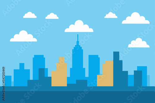 Cityscape Illustration  A Minimalist Skyline Design with Clouds