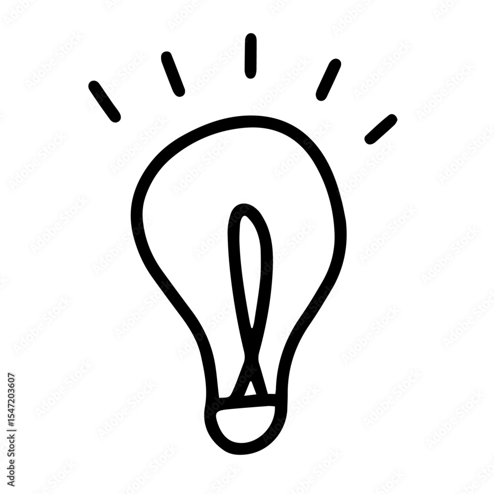 Obraz premium Light bulb icon. Chronicle of an electric light and an inspiration. Hand drawn vector illustration.