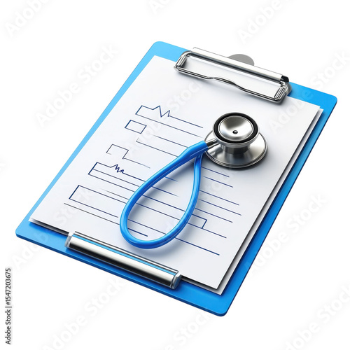 Doctor s Blue Clipboard with Stethoscope Healthcare Medical Exam Checklist on transparent background