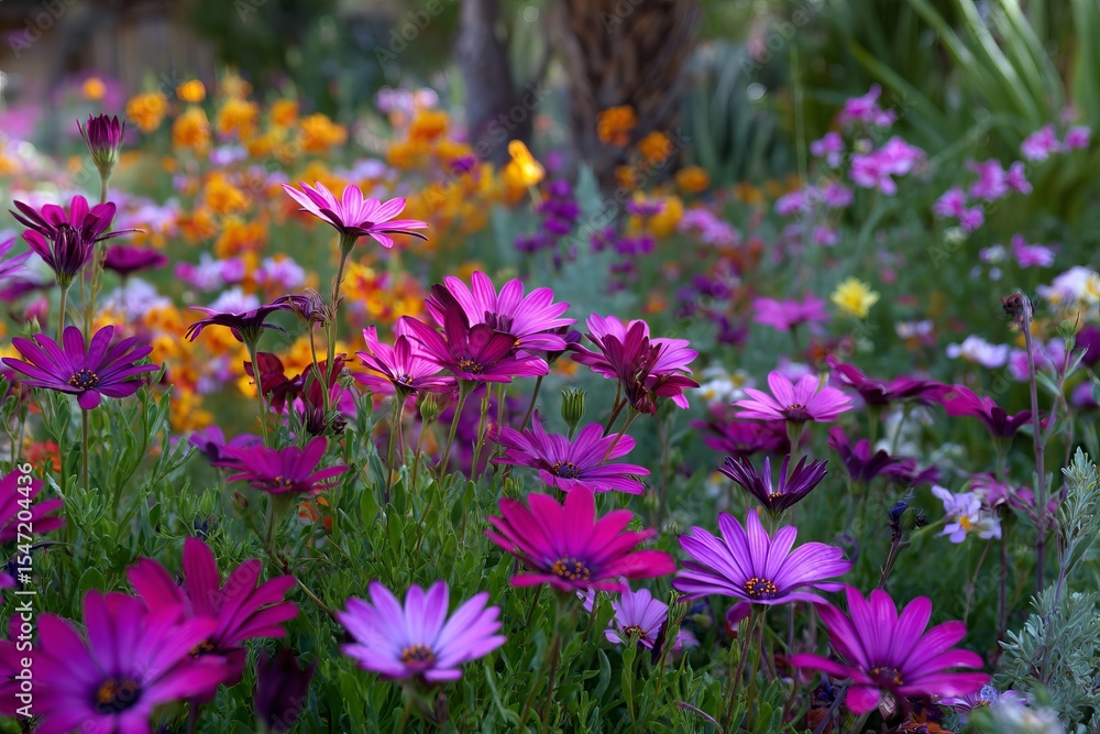 Fototapeta premium Vibrant daylilies in full bloom with colorful petals in garden setting. Tips for Growing Healthy Flowers in Summer, concept of nature and floral beauty