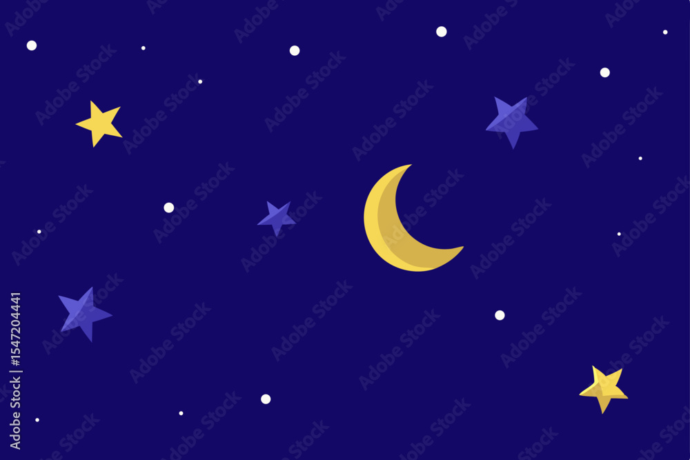 Fototapeta premium Moon and stars in a dark night sky vector illustration design