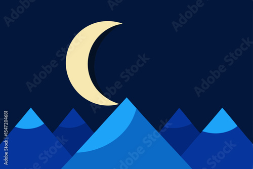 Abstract blue background with crescent moon and stars, a symbolic night sky illustration