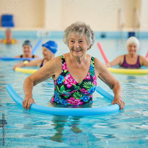 Old lady doing aquagym
