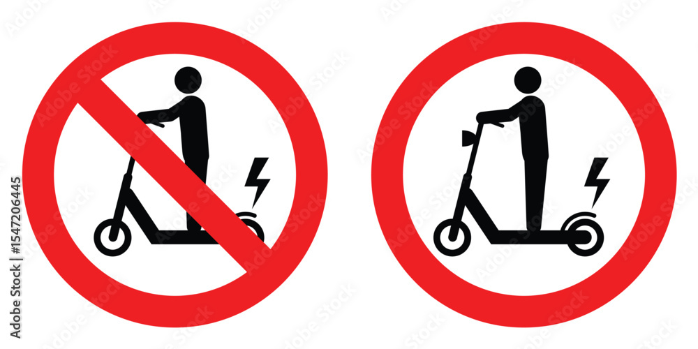 Electric scooter allowed sign and Electric scooters are prohibited sign Electric scooter allowed sign and Electric scooters are prohibited sign