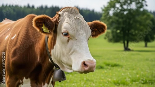 Wallpaper Mural Young Cow Standing in Green Pasture on a Bright Day with Trees in Background Torontodigital.ca