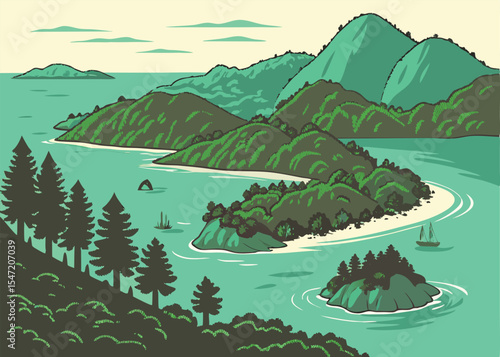 Raja Ampat, Indonesia – Vector Island Landscape Illustration