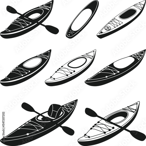 Paddleboard Silhouette, Paddle Board Vector SVG, SUP boarding design elements, Kayaks and Paddles Silhouette