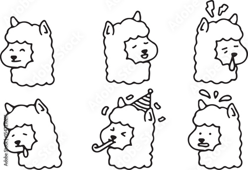 Alpaca Illustration Pack, Cute Animal Vector, Cartoon Style, Funny Pose, Hand Drawn, Transparent Background