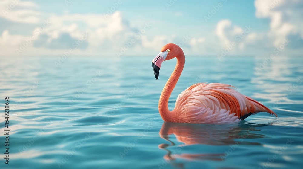 Fototapeta premium Flamingo strolling peacefully into sunset field high resolution picture