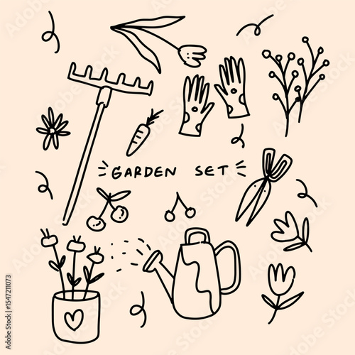 graden set, watercolro style.