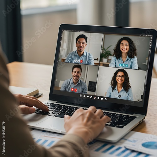 Diverse team video conference meeting on laptop