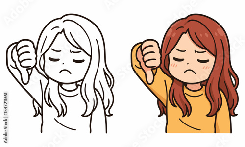 woman showing thumbs down sign gesture coloring page for kids
