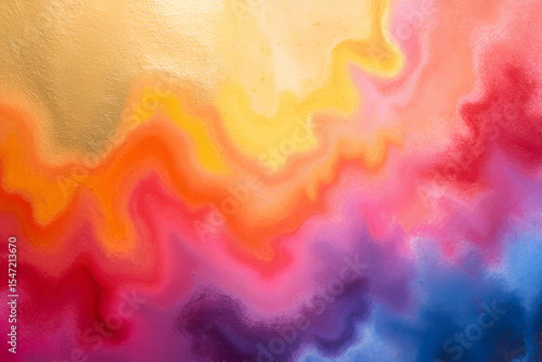 Vibrant abstract watercolor painting with flowing waves of yellow, pink, red, and blue in a soft fluid gradient style background

