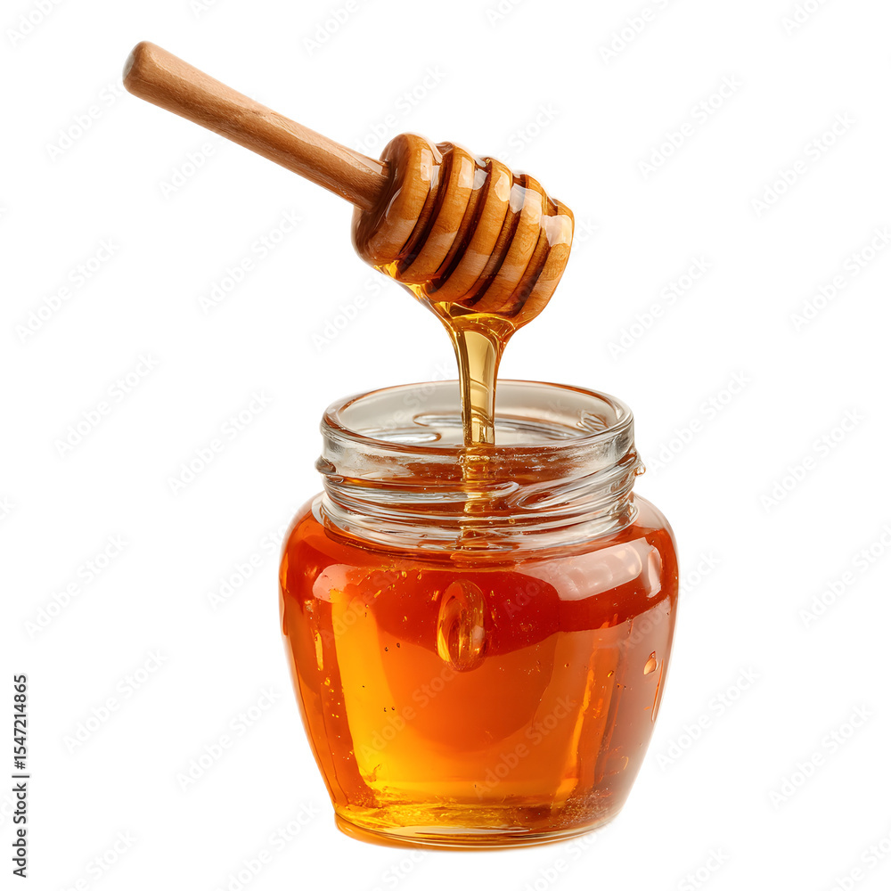 A close up image of golden honey dripping from a wooden honey dipper into a transparent glass jar showcasing the viscous texture and natural organic qualities of the sweet nectar A close up image of golden honey dripping from a wooden honey dipper into a transparent glass jar showcasing the viscous texture and natural organic qualities of the sweet nectar