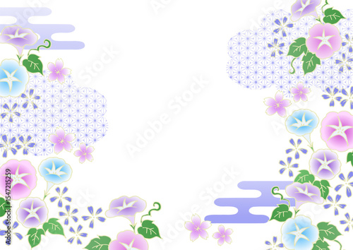 Japanese pattern morning glory vector background material transparent background Japanese summer purple 和柄 朝顔の背景ベクター素材 日本の夏 紫 透過背景