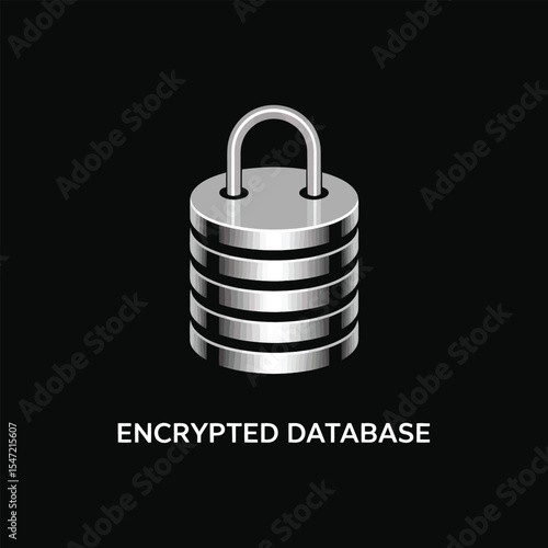 Silver Database Lock Icon Black Background padlock