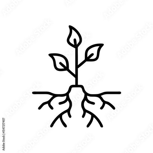 Handdrawn Line Art Plant Sprout with Roots Growing in Soil Simple Icon growth