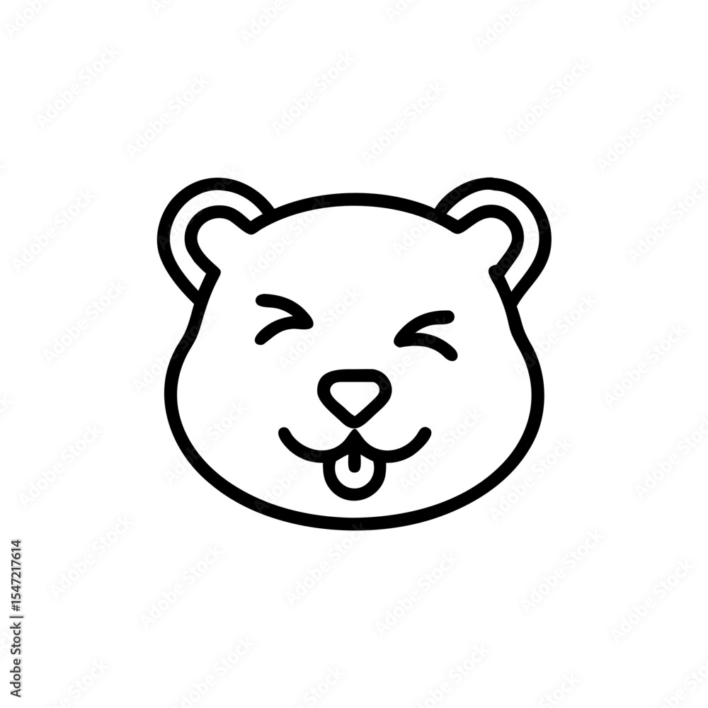 Fototapeta premium Handdrawn Cute Bear Face Icon Happy Expression Line Art Simple Cartoon Animal vector