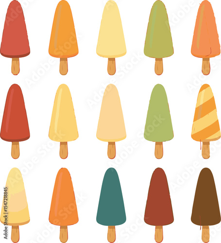 A cute set of 20 Multani Malai kulfi illustrations in vibrant colors and rustic texture, perfect for food packaging, branding, summer events, and children’s books.