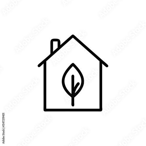 Handdrawn Line Art House Icon with Leaf Inside Simple Home Ecology Symbol plant