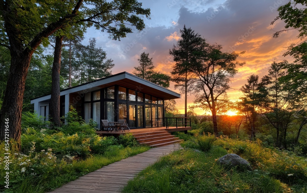 Obraz premium Modern cabin at sunset (1)