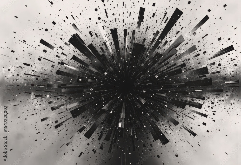 Obraz premium Grayscale pixelated noise pattern creating a dynamic explosion effect